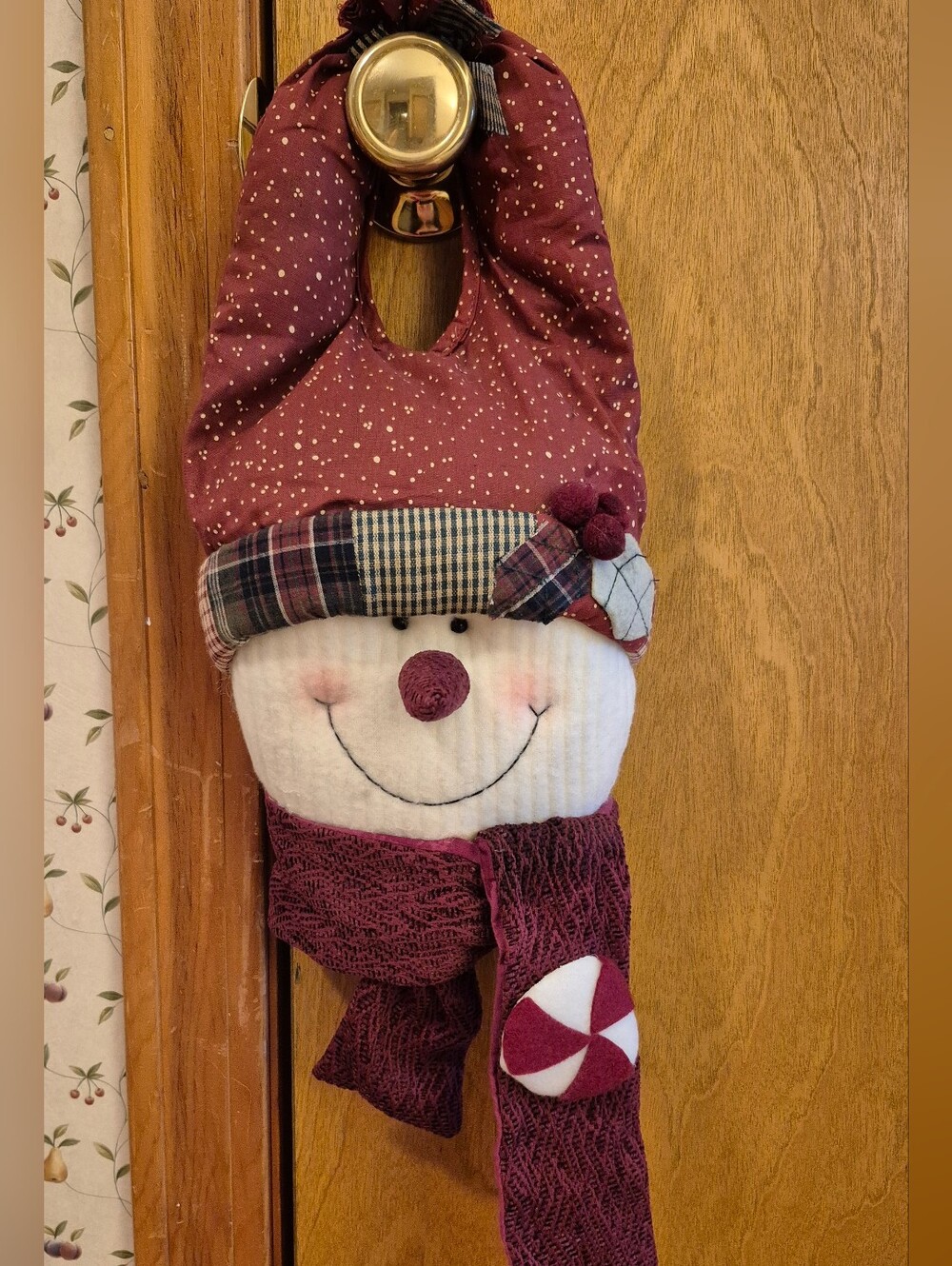 Burgundy Snowman Door Hanger with Scarf